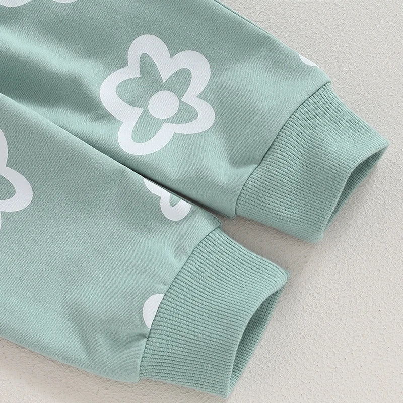 Toddler Girl Outfit Set with Floral Crewneck + Pants