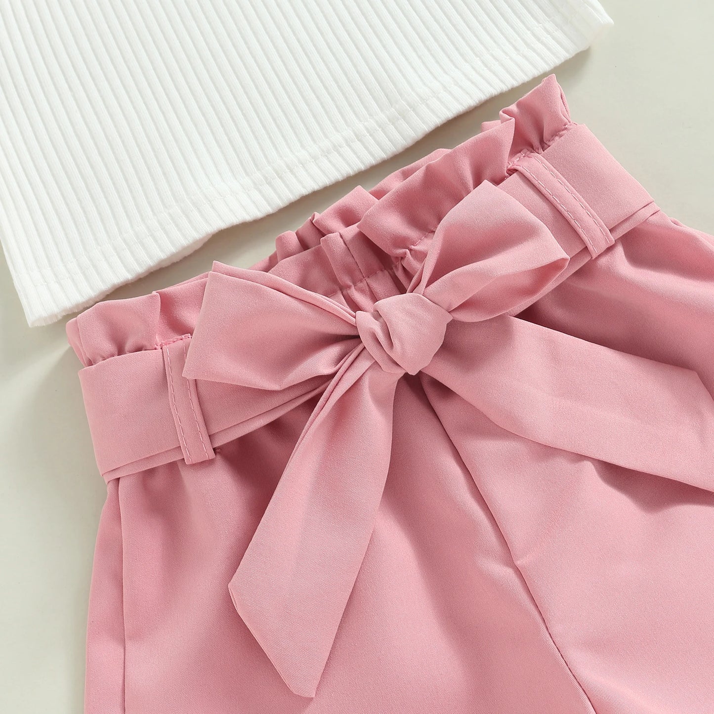 Toddler Girls' Set Of Short-Sleeved Ruffled Bow Top With Lace Up Shorts - Kidstors