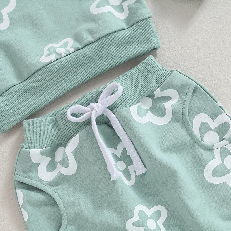 Toddler Girl Outfit Set with Floral Crewneck + Pants