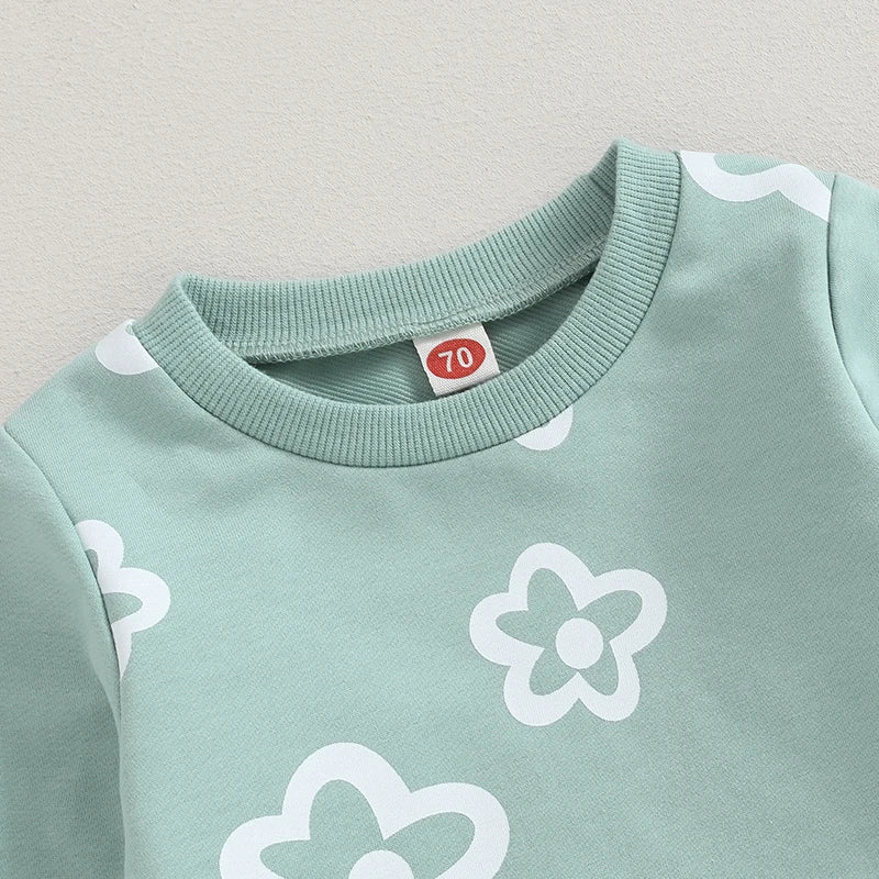 Toddler Girl Outfit Set with Floral Crewneck + Pants