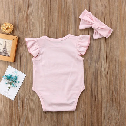 I Get It From My Mama” Baby Girl Bodysuit with Flutter Sleeves & Headband Set