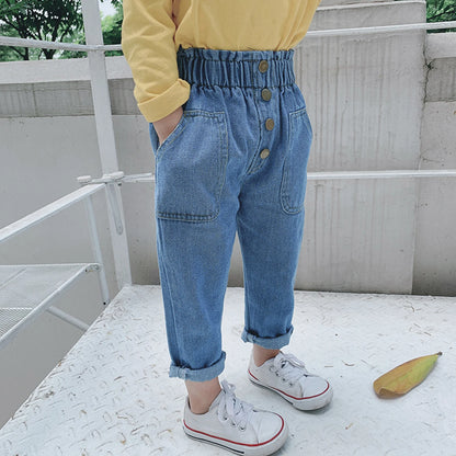 High-Waisted Toddler Denim Jeans with Elastic Waistband