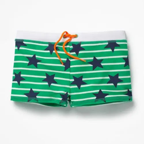 Green Star Print Kids Swim Shorts