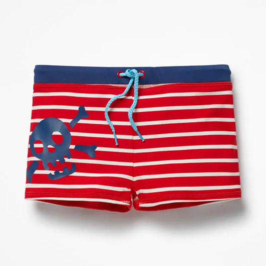 Red Skull Print Swim Shorts for Kids