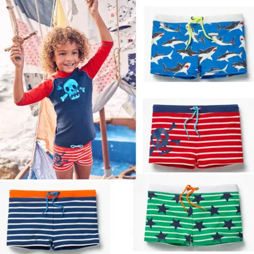 Green Star Print Kids Swim Shorts