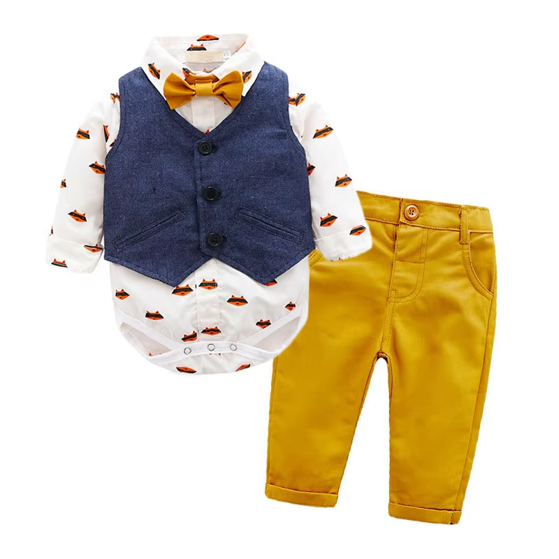 Formal Baby Boy Outfit Set with Navy Vest and Bow Tie